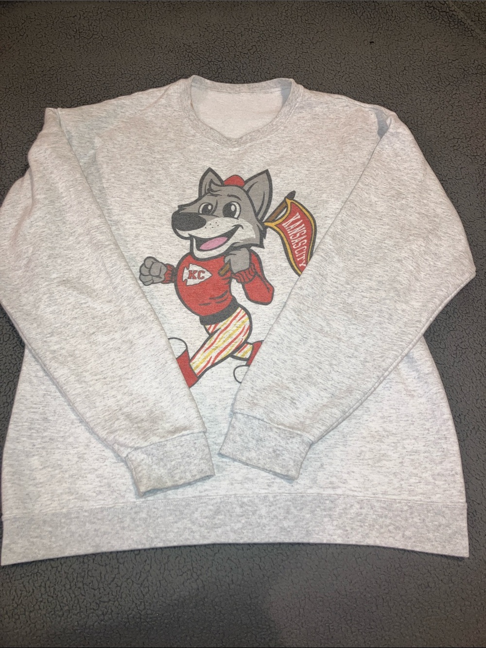 Gray Crewneck Sweatshirt with Red KC Mascot Graphic